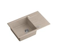 QUADRON lavello in granito a vasca singola | dimensioni 78 x 50 x 20, colore: Beige E Acciaio | PETER 111 lavello da cucina a vasca singola | lavello in granito | con sifone e scolapiatti manuale