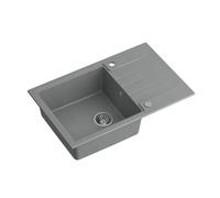 QUADRON lavello in granito a vasca singola | dimensioni 78 x 50 x 20, colore: grigio | PETER 111 lavello da cucina a vasca singola | lavello in granito | con sifone e scolapiatti manuale