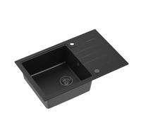 QUADRON Lavello in granito a vasca singola | dimensioni 78 x 50 x 20, colore: Pure Carbon | PETER 111 lavello da cucina a vasca singola | lavello in granito | con sifone e scolapiatti manuali
