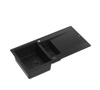 QUADRON Lavello in granito | dimensioni 50 x 100 x 21/16 cm, colore: Pure Carbon | EVAN 156 lavello da cucina a doppia vasca | lavello da cucina a doppia vasca con scolapiatti