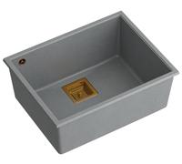 QUADRON lavello in granito Lavello da cucina | dimensioni 55 x 42 x 22,5 cm colore: Grigio + Rame Pvd | DAVID 50 lavello da cucina a vasca singola | con sifone manuale