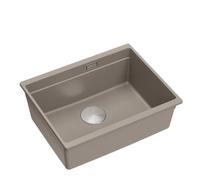 QUADRON lavello LOGAN 100 in GraniteQ, Soft Taupe, 59,5 x 45,1 x 21,5 cm, lavello a 1 vasca, vasca singola, lavello sottotop con sifone manuale, acciaio inox, lavello per cucina in granito