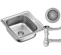 QUADRON Lavello moderno in acciaio inox | dimensione 45 cm colore: satinato | lavello JOE a vasca singola | lavello da cucina | scarico incluso | lavello in acciaio inox adatto a mobili da 45 cm