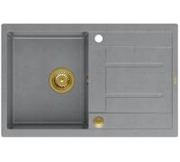 QUADRON Lavello in granito | dimensioni 78 x 50 x 22 cm, colore: grigio + d'oro | Lavello MORGAN 111 in granito a vasca singola | lavello da incasso con foro per rubinetto