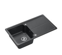 QUADRON NEAL 111 Lavello in granito per cucina, dimensioni: 86 x 50 x 20,5 cm, nero, lavello da cucina a vasca singola Set: lavello in granito + sifone manuale + tappo di copertura