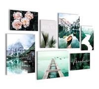 Novart Quadros - Completamente Pronto Da Appendere - Immagini - Lago montagne verdi - 7 Pezzi Set Moderni - N011171a