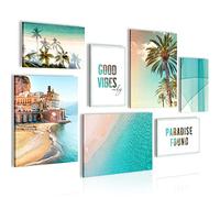 Quadros - Completamente Pronto Da Appendere - Immagini - Spiaggia Mare Palme - 7 Pezzi Set Moderni - N012071a