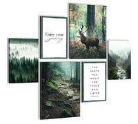 Quadros Deer Forest - Nessuna Cornice Necessaria - Collage Moderno Verde Naturale - Camera Da Letto Del Soggiorno - N004663a