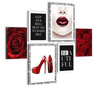 Quadros Moda - Nessuna Cornice Necessaria - Collage Moderno Rosso - Camera Da Letto Del Soggiorno - N019063a