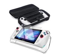 QUAGGY Case for ROG Ally- Portable Hard Case Carrying for Gaming Handheld - Double Pocket/Button Protection/Large Capacity, Transparent Black & Black
