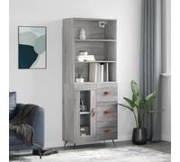QUAHEAS Alta, grigio Sonoma, materiale in legno, 69,5 x 34 x 180 cm, con gambe in ferro, credenza e cabinet a buffet, per soggiorno e sala da pranzo, ripostiglio, armadio moderno