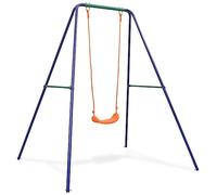 QUAHEAS Altalena singola arancione con robusto telaio in acciaio e sedile in plastica, resistente alle intemperie, 160 x 147 x 180 cm, accessori di montaggio inclusi, per bambini dai 3 ai 10 anni