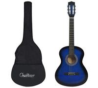 QUAHEAS Chitarra classica 3/4 taglia blu con custodia in legno di tiglio e nylon, 91,4 cm per principianti, bambini e adulti per imparare a suonare, include tracolla e protezione per palcoscenico e