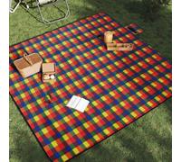 QUAHEAS Coperta da picnic pieghevole, multicolore, a quadretti, 200 x 200 cm, in velluto con materiale impermeabile, pieghevole, compatta, con borsa per il trasporto, per campeggio, escursionismo