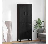 QUAHEAS Credenza Highboard nera effetto quercia in legno ingegnerizzato con 4 ante e cassetto 69,5 x 34 x 180 cm, moderno cabinet a buffet per soggiorno e sala da pranzo, gambe in ferro stabili