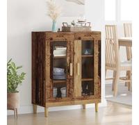 QUAHEAS Credenza in legno antico 69,5 x 34 x 90 cm con ante in vetro trasparente e gambe coniche, moderno cabinet a buffet per soggiorno e sala da pranzo, pratica soluzione di archiviazione