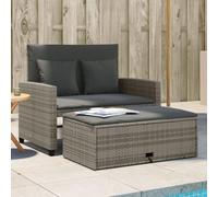 QUAHEAS Divano da giardino 2 posti con cuscino, grigio polyrattan, regolabile per terrazza, balcone, divano esterno, sgabello con vano portaoggetti