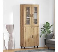 QUAHEAS Highboard Credenza Artisan Rovere Engineered Wood e Vetro con 4 ante, 69,5 x 34 x 180 cm, Moderno buffet Cabinet con spazio per soggiorno e sala da pranzo