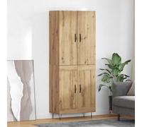 QUAHEAS Highboard in rovere artisano con legno ingegnere e vetro, set da 2 pezzi, 69,5 x 34 x 180 cm, moderno buffet cabinet per sala da pranzo e soggiorno