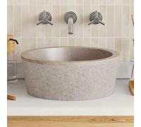 QUAHEAS Lavabo grigio marmo Ø 40 x 15 cm, lavabo da appoggio per bagno e WC degli ospiti, con foro per rubinetto e scarico, robusto lavandino da incasso per sanitari, lavandini e mobiletti
