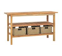 QUAHEAS Mobile sottolavabo in legno massello di teak, 132 x 45 x 75 cm, mobile da bagno con 3 cestini in alga marina, robusto e durevole, per bagno