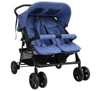 QUAHEAS Passeggino gemello blu navy in acciaio con funzione reclinabile, pieghevole e compatto, adatto per fratelli e gemelli, con tettuccio parasole e sospensioni per esterni e viaggi
