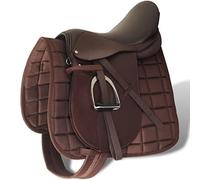 QUAHEAS Pferdereiten - Set di sella in vera pelle, 44,5 cm, larghezza della camera da 18 cm, 5 in 1, con coprisella, staffe e cinghia, versatile, per addestramento e salto
