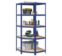 QUAHEAS Scaffale angolare con 5 ripiani, in acciaio blu e legno, 90 x 90 x 198 cm, senza viti, ad alta capacità di carico 875 kg, divisibile in modo flessibile come scaffale per officina e cantina