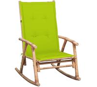 QUAHEAS Sedia a dondolo con cuscino, in bambù, resistente alle intemperie, 66 x 86 x 105 cm, per esterni, 100% poliestere, cuscino impermeabile, verde chiaro, con nastri, ideale per terrazza e balcone