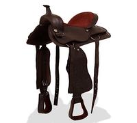 QUAHEAS Sella western, in vera pelle, 38 cm, marrone, con cavezza e pettorale, cinghia e staffa, versatile sella da equitazione per cavallo e pony, comoda con seduta imbottita e robusta