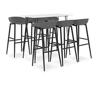 QUAHEAS Set da bar 7 pezzi bianco e grigio con piano in MDF 120x60x105 cm, 6 sgabelli da bar in PP e metallo, altezza seduta ergonomica 74,5 cm, telaio in metallo verniciato a polvere, ideale per sala