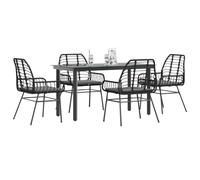 QUAHEAS Set da pranzo da giardino in polyrattan nero, 140 x 70 x 74 cm, con cuscino, per terrazza, balcone, sala da pranzo, set di mobili da esterno