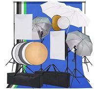 QUAHEAS Set da studio fotografico Softbox con 5 sfondi colorati da 300 cm, 2 ombrelli, riflettore 5 in 1, illuminazione continua dimmerabile, per ritratti, prodotti, video, fotografia