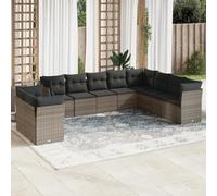 QUAHEAS Set di 10 divani da giardino con cuscino, grigio, in polyrattan, design modulare per terrazza e balcone, mobili da esterno con spazio di archiviazione