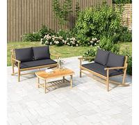 QUAHEAS Set di 2 mobili da giardino in bambù, con cuscini grigio scuro, resistente alle intemperie, per balcone, terrazza, con schienale, comodi cuscini per il relax in giardino d'inverno