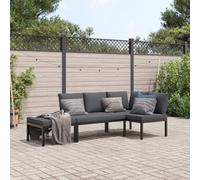 QUAHEAS Set di 3 divani da giardino in alluminio nero modulare per esterni, con cuscino, sgabello regolabile, per terrazza, balcone e giardino, 118 x 73 x 73 cm