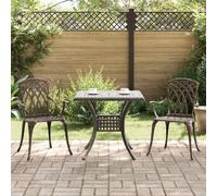 QUAHEAS Set di 3 tavoli da giardino in alluminio pressofuso bronzo, 80 x 80 x 75 cm, con sedie da giardino per terrazza ed esterni, durevole, elegante, per rilassanti conversazioni in giardino e uso