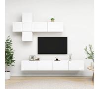 QUAHEAS Set di 7 mobili per TV in legno bianco, 4 piccoli e 3 grandi, montaggio a parete, mobili per soggiorno con vano portaoggetti, porta cavi, mensola, credenza e mensola