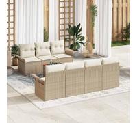 QUAHEAS Set di 8 divani da giardino modulari con vano portaoggetti, beige e crema, resistente alle intemperie, in rattan e legno di acacacia, per terrazza, giardino e ponte, resistente ai raggi UV