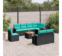 QUAHEAS Set di 9 divani da giardino in polyrattan nero con cuscino, set modulare per balcone, terrazza e giardino d'inverno, resistente alle intemperie, impermeabile, espandibile per il relax
