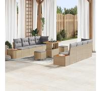 QUAHEAS Set di divani da giardino con cuscino, 11 pezzi, beige polyrattan, design modulare, resistente alle intemperie, per terrazza e giardino, con sacchetto impermeabile incluso