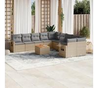 QUAHEAS Set di divani da giardino da 11 pezzi con cuscino, in polyrattan, resistente alle intemperie, modulare per balcone, terrazza, giardino d'inverno, con tavolo e rivestimento rimovibile per il