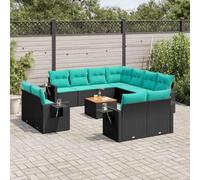 QUAHEAS Set di divani da giardino da 12 pezzi con cuscini, in polyrattan nero, resistente alle intemperie, per balcone, terrazza e giardino d'inverno, con imbottiture idrorepellenti e schienale per il