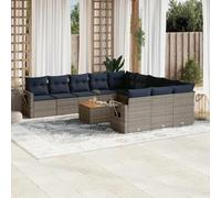 QUAHEAS Set di divani da giardino da 12 pezzi, grigio in polyrattan, con 11 cuscini da seduta e 13 cuscini per lo schienale, mobili da salotto modulari espandibili per balcone, terrazza e giardino