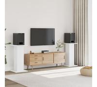 QUAHEAS Supporto per altoparlanti, 2 pezzi, bianco, in legno, 30 x 30 cm, piastra superiore 80 cm di altezza, supporti stabili per home theater, soggiorno, studio, con base antiscivolo e gestione dei