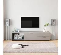 QUAHEAS Supporto per altoparlanti, 2 pezzi, colonne in alluminio argentato con lastre in vetro temperato, 35 x 25 x 75 cm, base antiscivolo, gestione dei cavi per home theater, HiFi Surround, studio