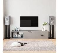 QUAHEAS Supporto per altoparlanti, 2 pezzi, nero con vetro temperato e colonne in alluminio, altezza 75 cm, antiscivolo, gestione cavi per home theater, impianto HiFi, soggiorno e studio