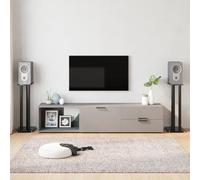 QUAHEAS Supporto per altoparlanti, 2 pezzi, nero, in vetro temperato con colonne in alluminio, altezza 75 cm, antiscivolo, con gestione dei cavi, per boxe, home theater, studio, soggiorno