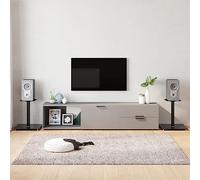 QUAHEAS Supporto per altoparlanti, 2 pezzi, nero, vetro temperato, colonna in alluminio, 40 x 40 x 46 cm, antiscivolo, con gestione dei cavi, per home theater, soggiorno, HiFi, Surround, monitor