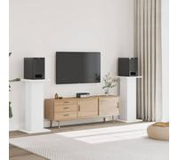 QUAHEAS Supporto per altoparlanti, bianco, 2 pezzi, in legno, 30 x 30 cm, piastra superiore, altezza 95 cm, robuste scatole treppiedi per home theater, soggiorno, studio, con superficie stabile e